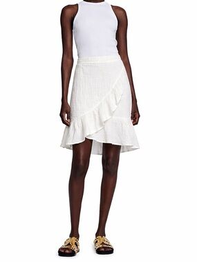 Saks Fifth Avenue White Textured High-Low Ruffle Wrap Skirt